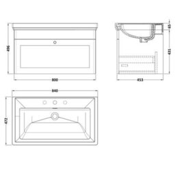 Dezine Loire 2.0 800mm Wall Hung Satin Grey Vanity Unit - 3 Tap Hole - thumbnail 2