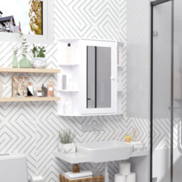 Homcom Wall Mounted Bathroom Cabinet W/ Mirror Single Door Storage Shelves - thumbnail 8