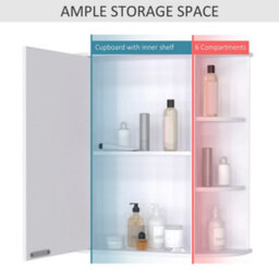 Homcom Wall Mounted Bathroom Cabinet W/ Mirror Single Door Storage Shelves - thumbnail 5