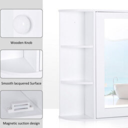 Homcom Wall Mounted Bathroom Cabinet W/ Mirror Single Door Storage Shelves - thumbnail 4