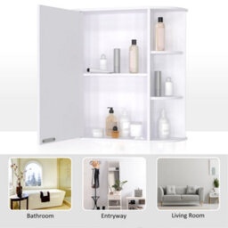 Homcom Wall Mounted Bathroom Cabinet W/ Mirror Single Door Storage Shelves - thumbnail 7