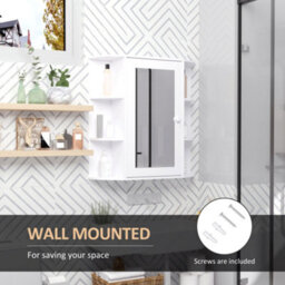 Homcom Wall Mounted Bathroom Cabinet W/ Mirror Single Door Storage Shelves - thumbnail 6