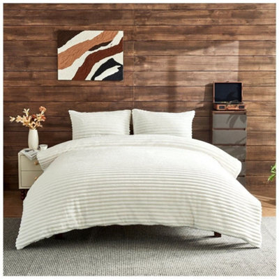 Home Luxe Interiors Plush Faux Fur Chunky Ribbed White Bedding Duvet Cover Set - image 1