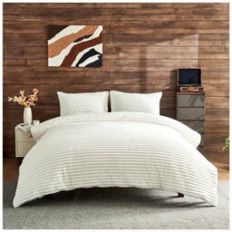 Home Luxe Interiors Plush Faux Fur Chunky Ribbed White Bedding Duvet Cover Set - thumbnail 1