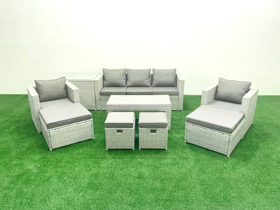 Fimous Outdoor Rattan Garden Furniture Set Grey Cushions Luxury 9 Seater 2 Chairs And Coffee Table For Conservatory,patio - image 1