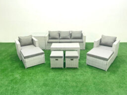 Fimous Outdoor Rattan Garden Furniture Set Grey Cushions Luxury 9 Seater 2 Chairs And Coffee Table For Conservatory,patio - thumbnail 2