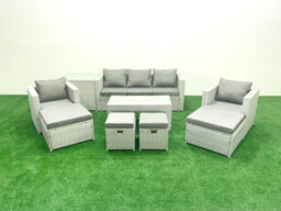 Fimous Outdoor Rattan Garden Furniture Set Grey Cushions Luxury 9 Seater 2 Chairs And Coffee Table For Conservatory,patio - thumbnail 1
