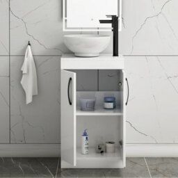 Royal Bathrooms 500mm Floor Standing Vanity Unit 2 Door Gloss White & Countertop Basin - Breeze With Matt Black Handle - thumbnail 3