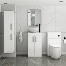 Royal Bathrooms 500mm Floor Standing Vanity Unit 2 Door Gloss White & Countertop Basin - Breeze With Matt Black Handle - thumbnail 2