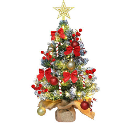 CLEFFNS Diy Mini Tabletop Christmas Tree Kit, Desktop Xmas Tree Craft Set With Star Ribbon Snowflake Ornaments, Small Christmas Tree - image 1