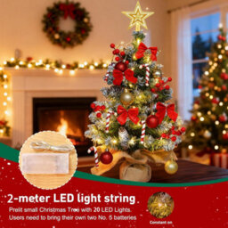 CLEFFNS Diy Mini Tabletop Christmas Tree Kit, Desktop Xmas Tree Craft Set With Star Ribbon Snowflake Ornaments, Small Christmas Tree - thumbnail 2