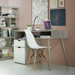 Scandi Desk With 1 Drawer 1 Door In White Grey Oak - thumbnail 2