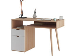 Scandi Desk With 1 Drawer 1 Door In White Grey Oak - thumbnail 5
