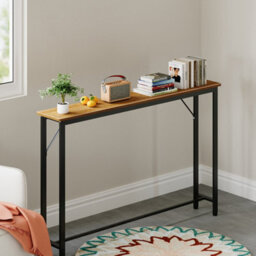 Living And Home Natural Wood Slim Console Table Entryway Table With Adjustable Feet, 120Cm (W) X 20Cm (D) X 75.2Cm (H)