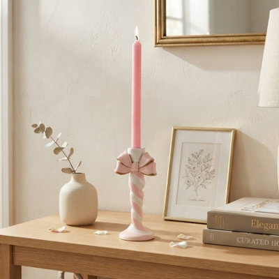 Garden Greatness Resin Candy Cane Bow Candle Holder - image 1