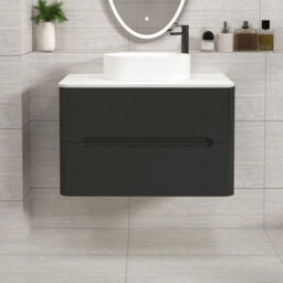 Royal Bathrooms Venice 800mm Matt Nocturne Black Wall Mounted Bathroom Countertop Vanity Unit 2 Drawer With Peak Basin - thumbnail 1