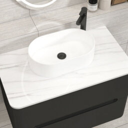 Royal Bathrooms Venice 800mm Matt Nocturne Black Wall Mounted Bathroom Countertop Vanity Unit 2 Drawer With Peak Basin - thumbnail 6