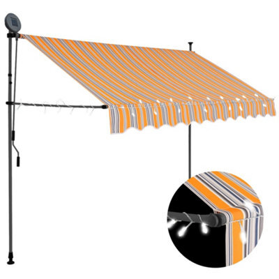 Berkfield Manual Retractable Awning With Led 300 Cm Yellow And Blue - image 1