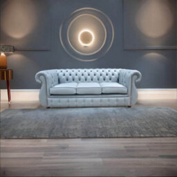Chesterfield 3 Seater Shelly Piping Grey Leather Sofa Bespoke In Kimberley Style - thumbnail 4
