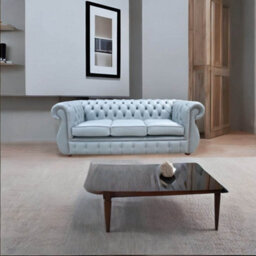 Chesterfield 3 Seater Shelly Piping Grey Leather Sofa Bespoke In Kimberley Style - thumbnail 5