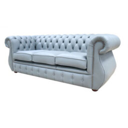 Chesterfield 3 Seater Shelly Piping Grey Leather Sofa Bespoke In Kimberley Style - thumbnail 3
