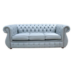 Chesterfield 3 Seater Shelly Piping Grey Leather Sofa Bespoke In Kimberley Style - thumbnail 1