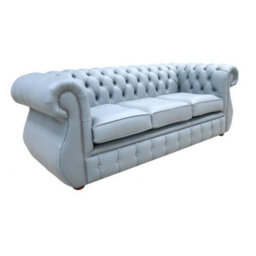 Chesterfield 3 Seater Shelly Piping Grey Leather Sofa Bespoke In Kimberley Style - thumbnail 2