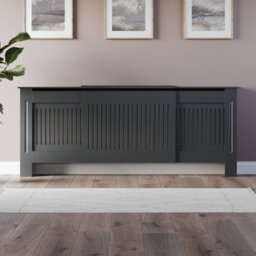 Agnite Adjustable  Radiator Cover Wall Cabinet Mdf Wood Anthracite Grey Vertical Style Modern - thumbnail 2