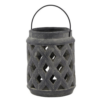 Hill Interiors Amalfi Lattice Lantern Grey (23Cm X 17Cm X 17Cm) - image 1