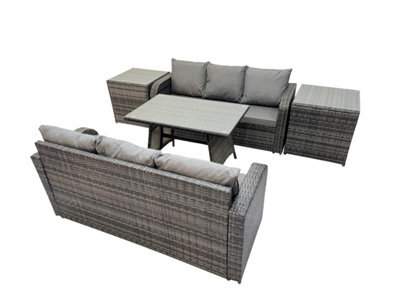 Fimous Garden Rattan Outdoor Furniture Set 6 Seater With 3 Seater Sofa 2 Side Table Dark Grey - image 1