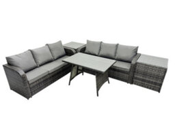 Fimous Garden Rattan Outdoor Furniture Set 6 Seater With 3 Seater Sofa 2 Side Table Dark Grey - thumbnail 2