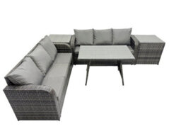 Fimous Garden Rattan Outdoor Furniture Set 6 Seater With 3 Seater Sofa 2 Side Table Dark Grey - thumbnail 3
