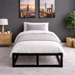 Single Black Metal Bed Platform Frame Extra Strong Bedroom Furniture Black Single - thumbnail 3