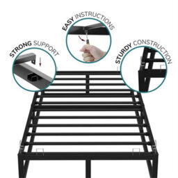 Single Black Metal Bed Platform Frame Extra Strong Bedroom Furniture Black Single - thumbnail 5