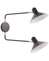 Beliani Two-Light Adjustable Wall Lamp Black Steel With Drum Shades And Gold Accents, Modern Industrial, W84 X D20 X H38Cm - thumbnail 2
