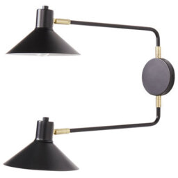 Beliani Two-Light Adjustable Wall Lamp Black Steel With Drum Shades And Gold Accents, Modern Industrial, W84 X D20 X H38Cm - thumbnail 4