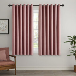 Ameha Blackout Blush Pink Eyelet Curtain Energy Efficient Thermal Insulated Window Curtain Pair 66X54'' With 2X Tie Back - thumbnail 1