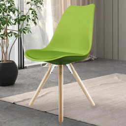 Fusion Living Soho Green Plastic Dining Chair With Pyramid Light Wood Legs - thumbnail 2