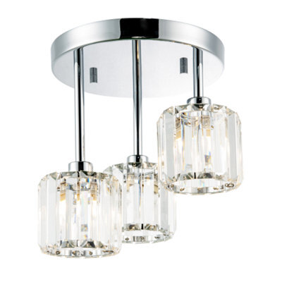 Happy Homewares Modern Triple Level Chrome Ceiling Light With K9 Crystal Glass Shades - image 1