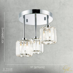 Happy Homewares Modern Triple Level Chrome Ceiling Light With K9 Crystal Glass Shades - thumbnail 7