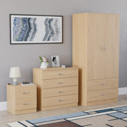 Lassic Vida Designs Riano 3 Piece Bedroom Set (2 Drawer Bedside Chest, 4 Drawer Chest, 2 Door 2 Drawer Wardrobe), Pine - thumbnail 6
