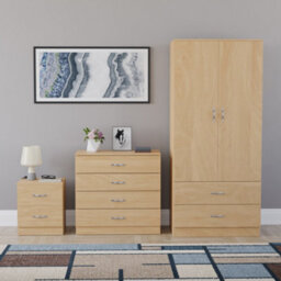 Lassic Vida Designs Riano 3 Piece Bedroom Set (2 Drawer Bedside Chest, 4 Drawer Chest, 2 Door 2 Drawer Wardrobe), Pine - thumbnail 7