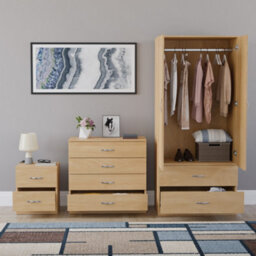Lassic Vida Designs Riano 3 Piece Bedroom Set (2 Drawer Bedside Chest, 4 Drawer Chest, 2 Door 2 Drawer Wardrobe), Pine - thumbnail 2