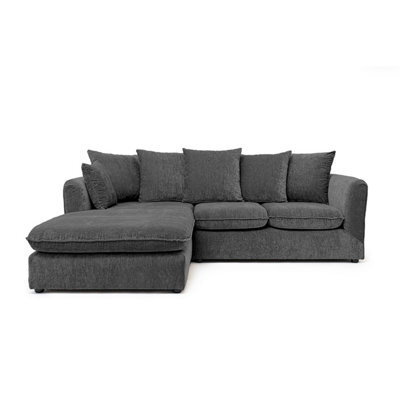 Abakus Direct Lucas Water Repellent Velvet Chenille Left Facing Corner Sofa In Dark Grey - image 1