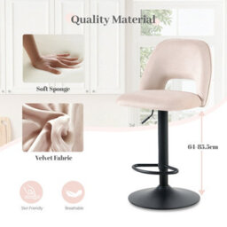 Sonara Adjustable Upholstered Velvet Bar Stools With Gas-Lift, Swivel And Footrest - thumbnail 5