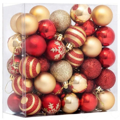 Amorly 50Pcs Shatterproof Mini Christmas Ball Ornaments, 4Cm Red Gold Hanging Baubles, Festive Decor Set For Xmas Tree Holiday Displays - image 1