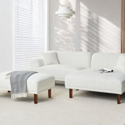 Wyld And Coco Bouclé White Rectangular Ottoman Footstool On Eucalyptus Legs, W112 X D67 X H44Cm - thumbnail 2