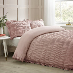 Catherine Lansfield Seersucker Frill Duvet Cover Set With Pillowcases Pink - thumbnail 2