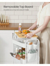 Songmics 3-Tier Storage Trolley, Rolling Cart With Table Top, 2 Removable Hanging Cups, 6 Side Pockets,office, Kitchen, Bathroom - thumbnail 3