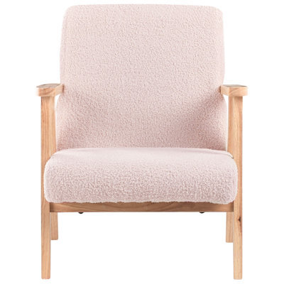 Wyld And Coco Kids Armchair Pastel Pink Bouclé With Wooden Legs, Compact Children's Seat W46 X D55 X H58Cm - image 1